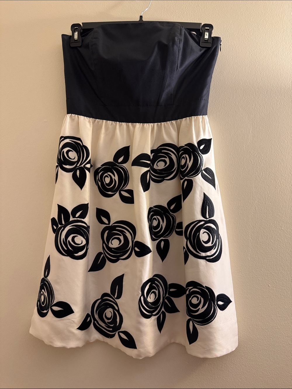 WHBM Embroidered Floral Strapless Silk Dress